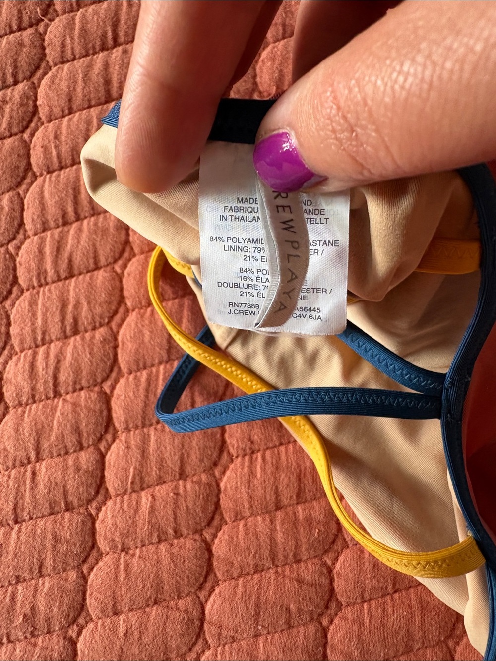 J. Crew Pink One-Piece Swimsuit with Blue and Yellow Trim - Picture 3 of 5